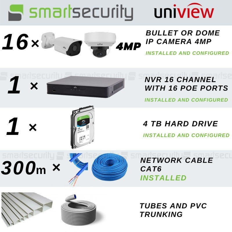16 IP SECURITY CAMERAS 4MP Ultra HD Full Installation Package