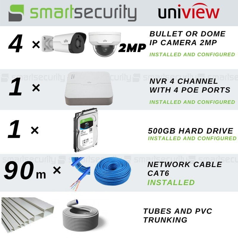 4 IP SECURITY CAMERAS 2MP Full HD Full Installation Package